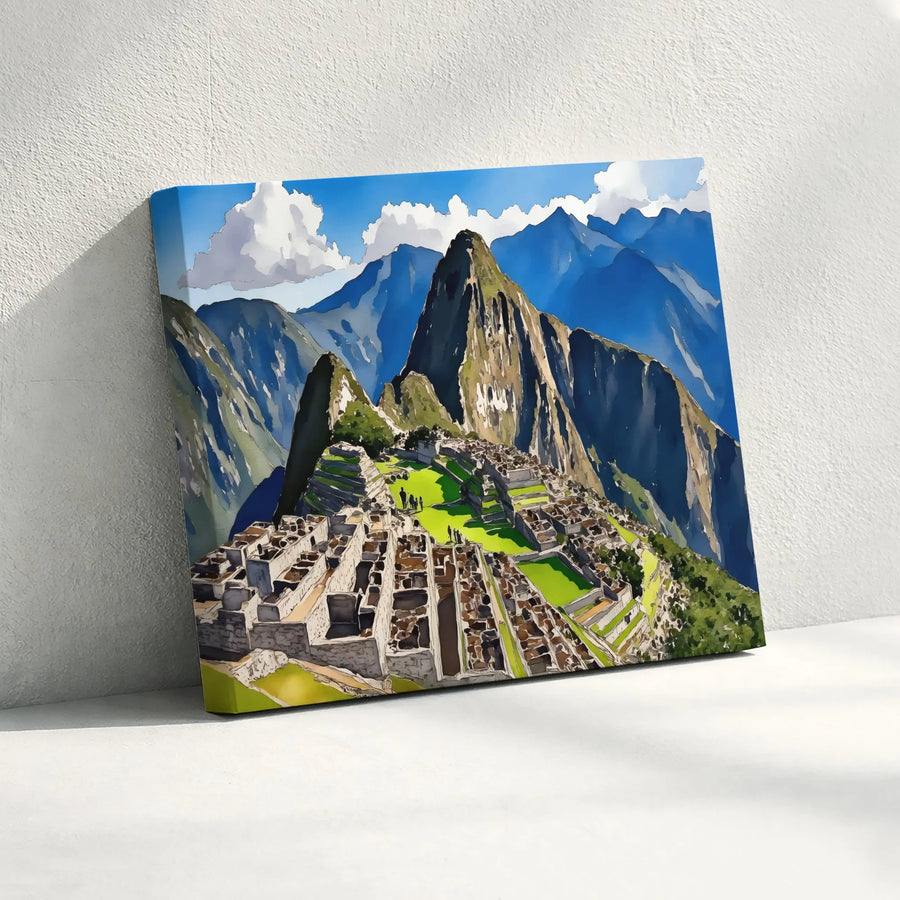 Machu Picchu Canvas Print | Watercolor Peru Landscape Wall Art | Premium Gallery Wrapped Decor | Travel Gift for Wanderlust Explorer