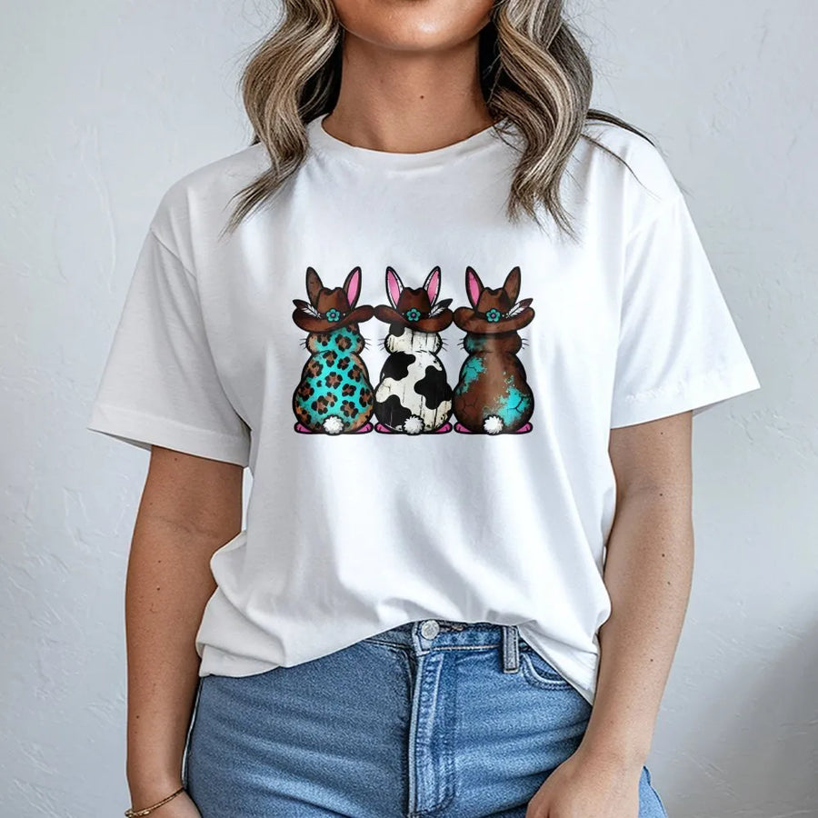 Western Easter Bunny T-Shirt | Boho Cowgirl Rabbit Graphic | Premium Soft Cotton | Fun Spring Holiday Gift for Women and Girls