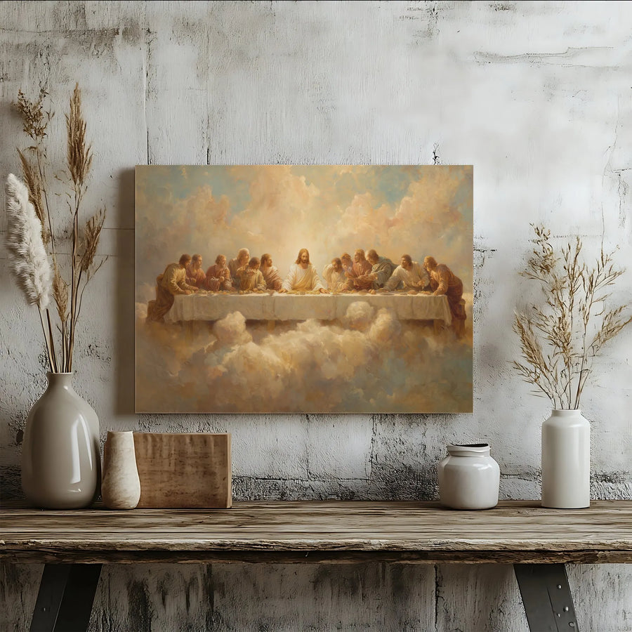 The Last Supper Canvas Wall Art | Ethereal Jesus In The Clouds Design | Premium Gallery Wrapped Print | Religious Home Decor & Spiritual Gift