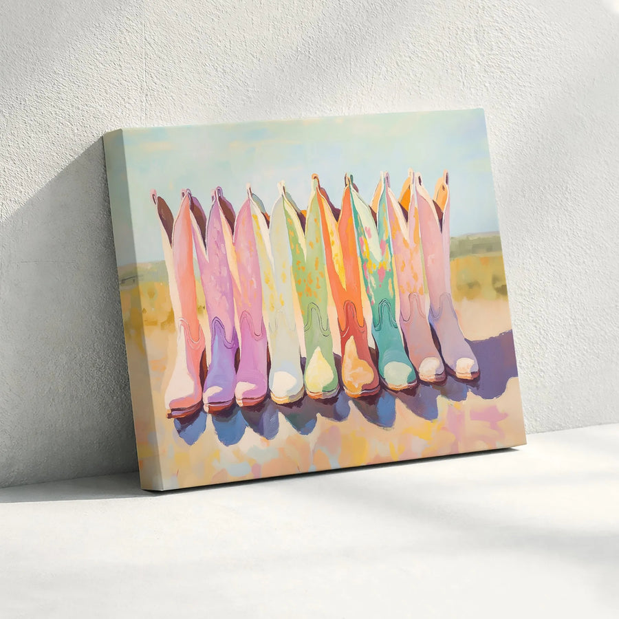 Colorful Cowboy Boots Wall Art | Western Boho Painting Print | Premium Gallery Canvas | Gift for Cowgirl Home Decor