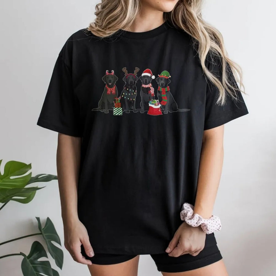 Christmas Black Lab T-Shirt | Festive Labrador Retriever Holiday Graphic | Soft Premium Cotton Tee | Dog Lover Gift For Men And Women