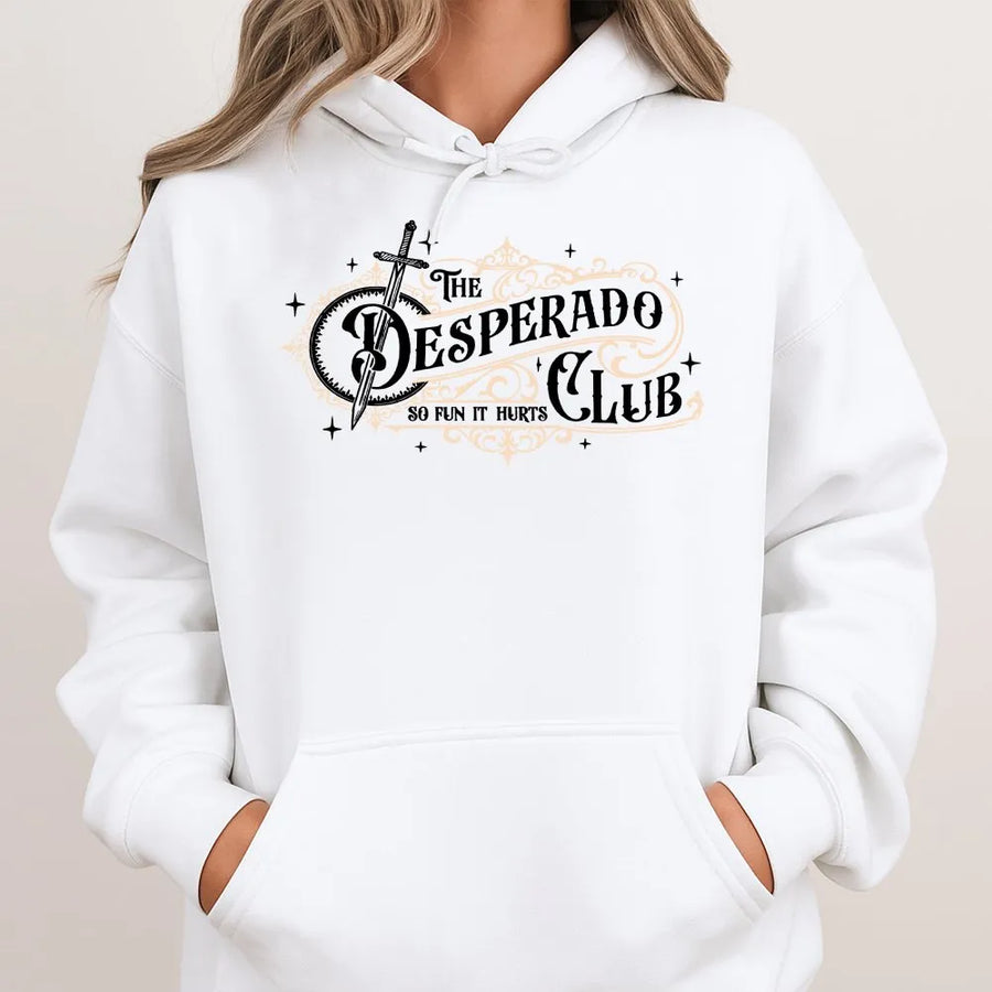 Desperado Club Hoodie | Vintage Fantasy Sword Graphic | Premium Cotton Blend | Gift for Fantasy Readers and Book Lovers