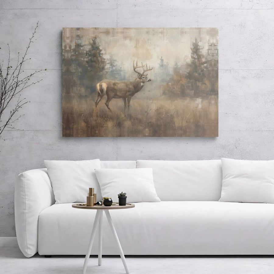 Whitetail Deer Canvas Wall Art | Rustic Forest Wildlife Painting | Gallery Wrapped Premium Decor | Nature Lover Gift for Cabin Home