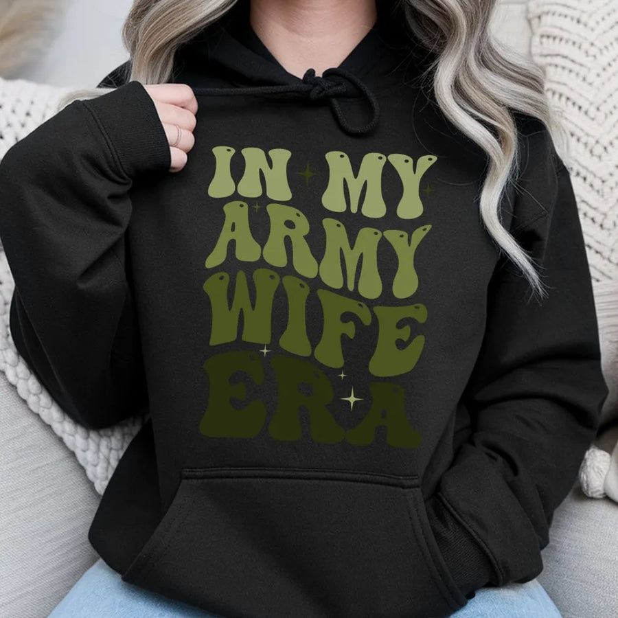 In My Army Wife Era Hoodie | Retro Aesthetic Military Spouse Graphic | Premium Cotton Blend | Thoughtful Deployment Gift For Her