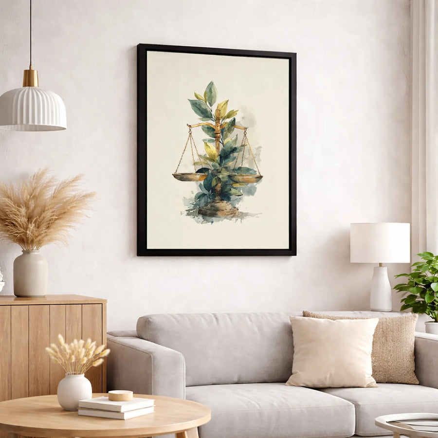 Scales of Justice Canvas Print | Watercolor Botanical Law Art | Premium Gallery Wrapped Wall Decor | Lawyer Office Gift for Attorney