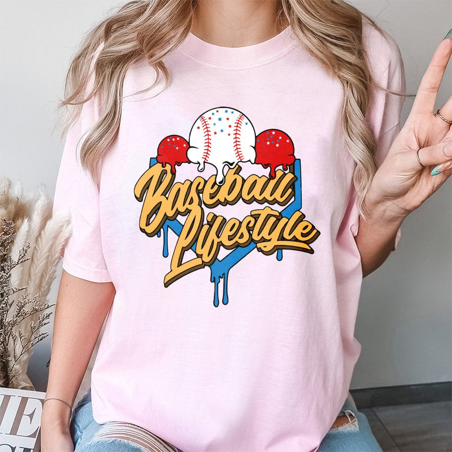 Baseball Lifestyle T-Shirt | Ice Cream Drip Graphic Baseball Tee | 100% Cotton Premium Apparel | Gift for Baseball Players and Softball Fans
