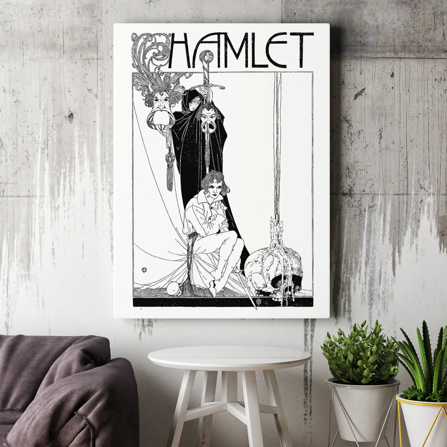 Hamlet Shakespeare Canvas Art | Art Nouveau Illustration with Skull | Premium Gallery Wrap Wall Decor | Literary Gift for Book Lovers