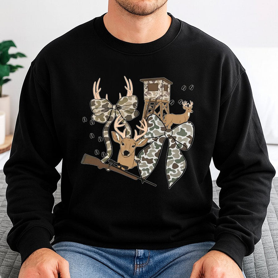 Hunting Season Sweatshirt | Deer Camo Bow Design | Premium Cotton Blend Crewneck | Outdoor Gift for Hunters and Women