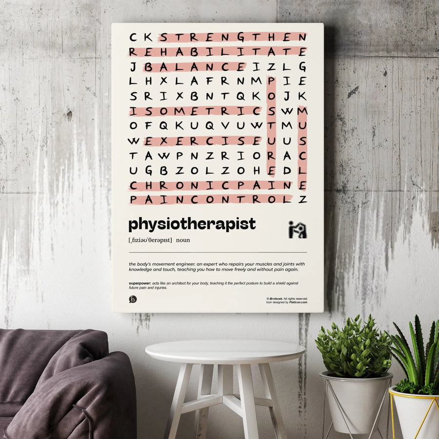 Physiotherapist Definition Wall Art | Word Search Puzzle Print | Premium 1.25-Inch Gallery Canvas | Physical Therapy Office Decor Gift