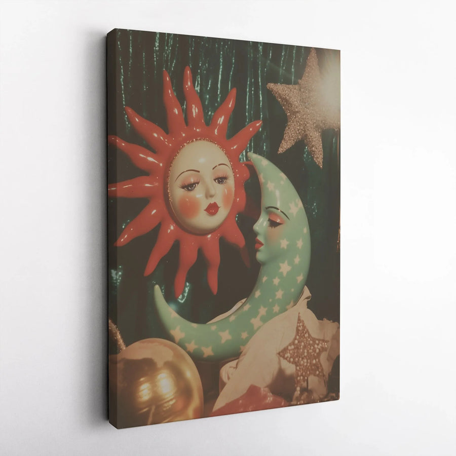 Sun And Moon Wall Art | Celestial Anthropomorphic Canvas | 1.25 Inch Gallery Wrap | Bohemian Home Decor Gift For Astrology Lovers
