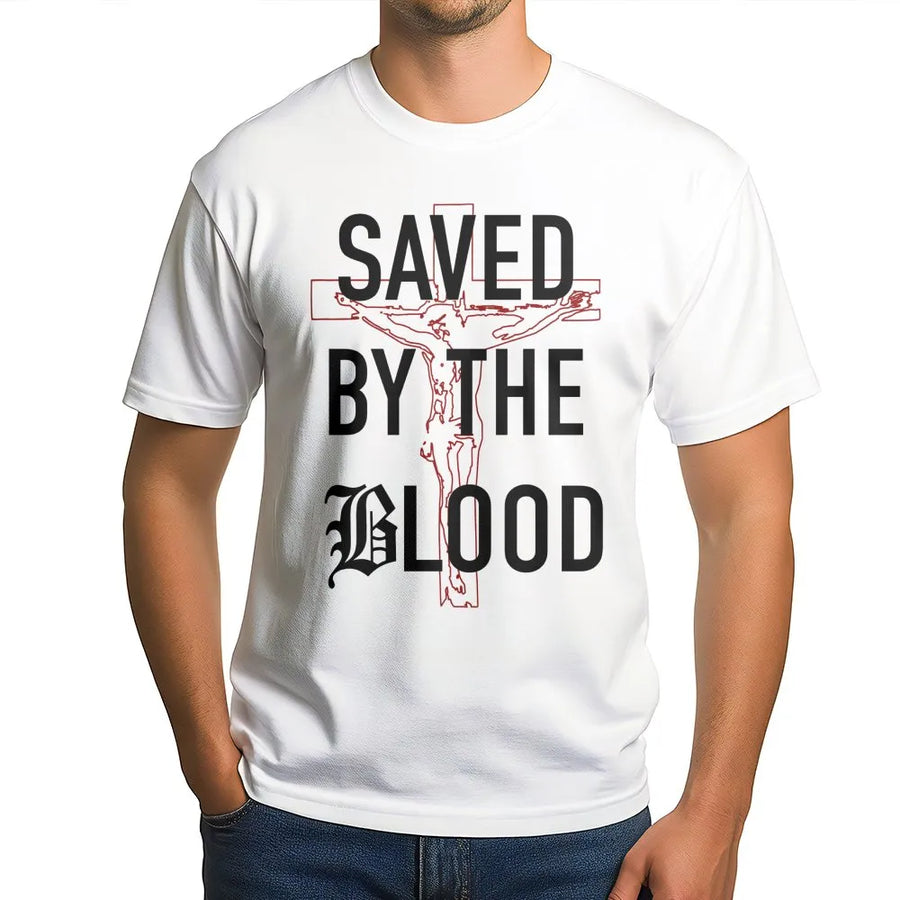 Saved By The Blood T-Shirt | Minimalist Cross Religious Graphic | Premium Soft Cotton Tee | Faith Based Gift For Men Women