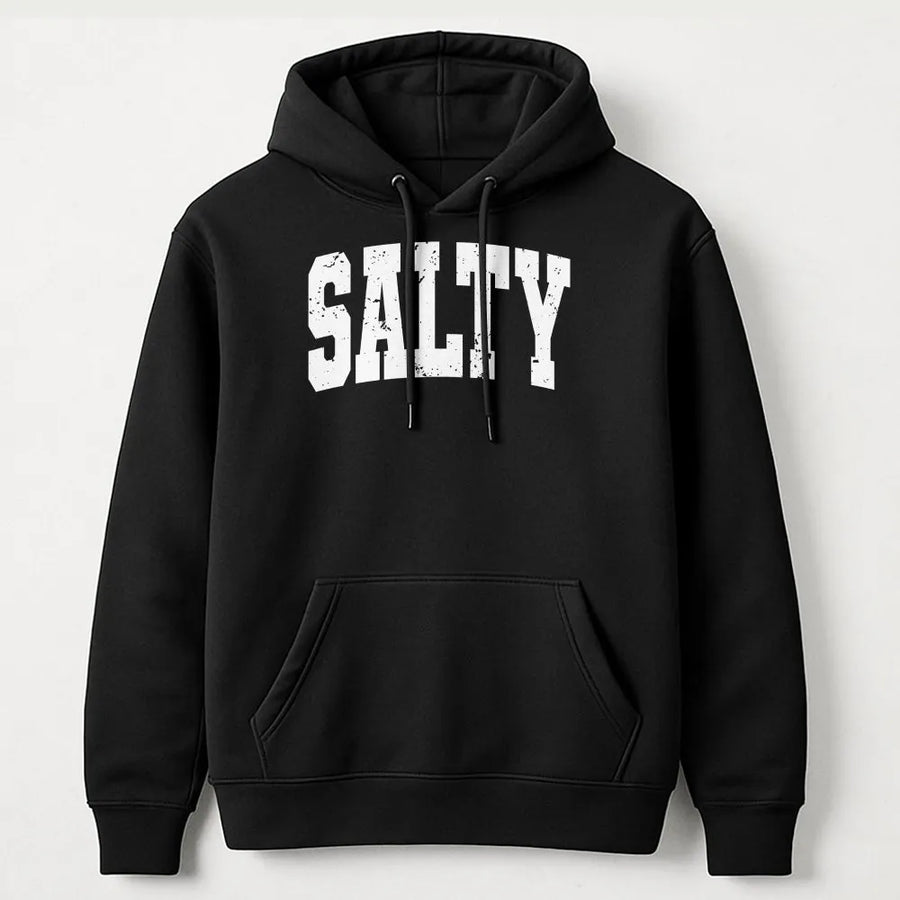 Salty Hoodie | Distressed Varsity Graphic Crewneck | Premium Cotton Blend | Gift for Beach and Ocean Lover