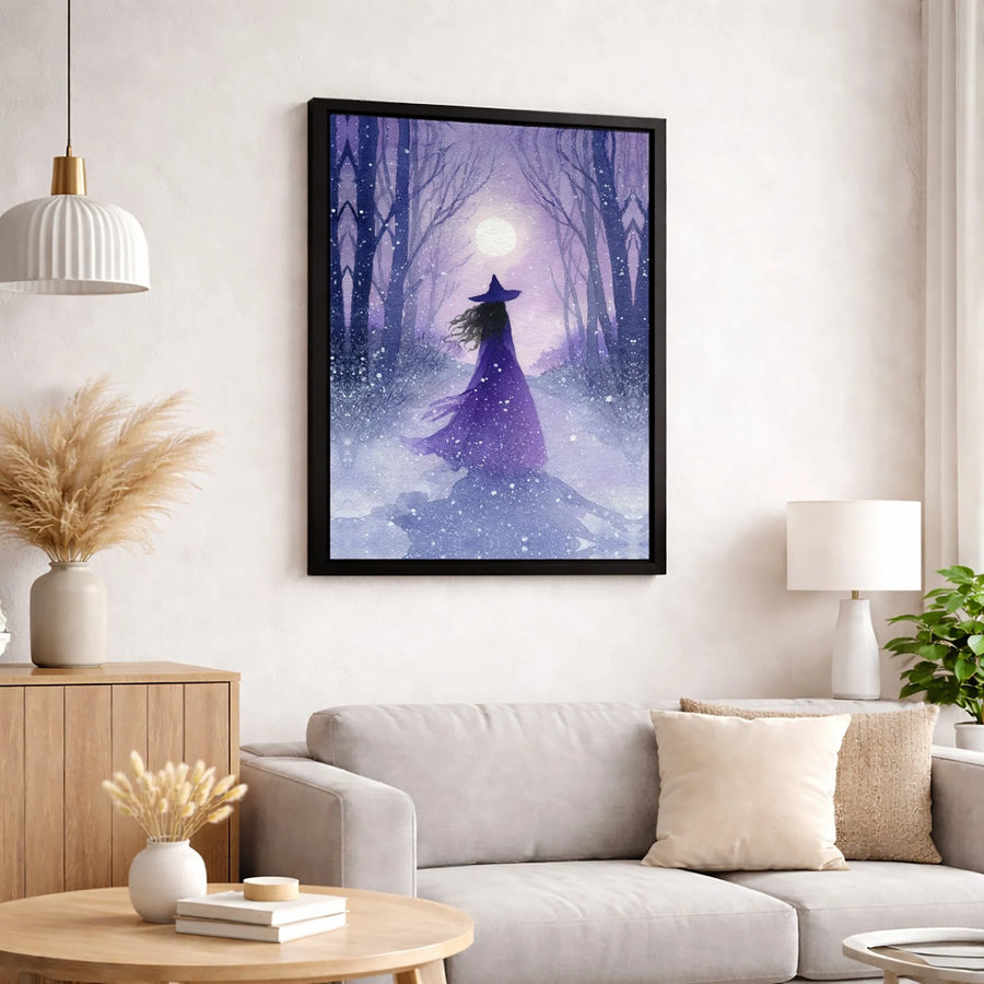 Witch Wall Art | Purple Snowy Forest Moon Canvas Print | Premium Gallery Wrap Decor | Fantasy Gothic Home Gift For Her