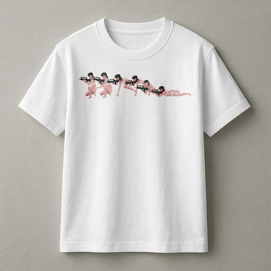 Tactical Anime Girl T-Shirt | Sequential Action Pose Graphic | 100% Premium Cotton Tee | Edgy Gift for Gamers and Otaku
