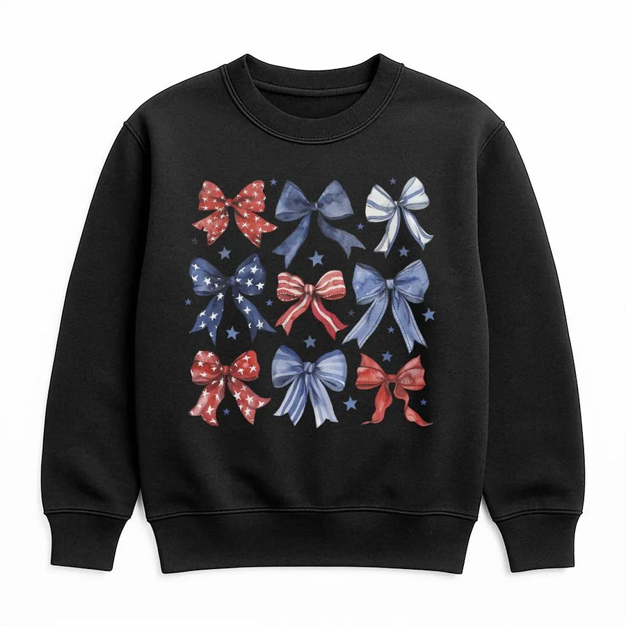 Patriotic Bows Sweatshirt | Watercolor American Flag Bows Print | Cozy Cotton Blend Pullover | 4th of July Gift for Women