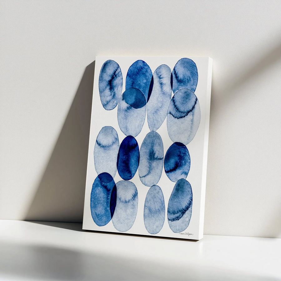 Abstract Blue Watercolor Canvas Wall Art | Minimalist Overlapping Ovals | Premium Gallery Wrapped Print | Modern Living Room & Office Decor Gift