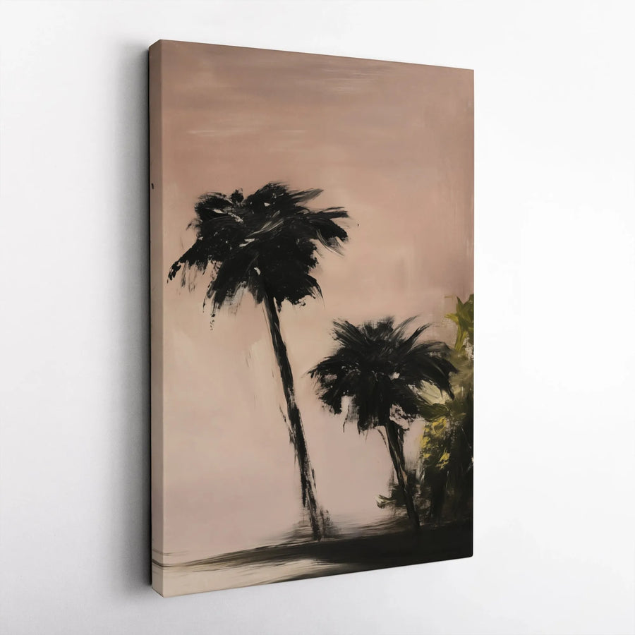 Abstract Palm Tree Canvas Wall Art | Minimalist Black Tropical Palm Silhouette | Gallery Quality 1.25 Inch Profile | Modern Coastal Home Decor Gift