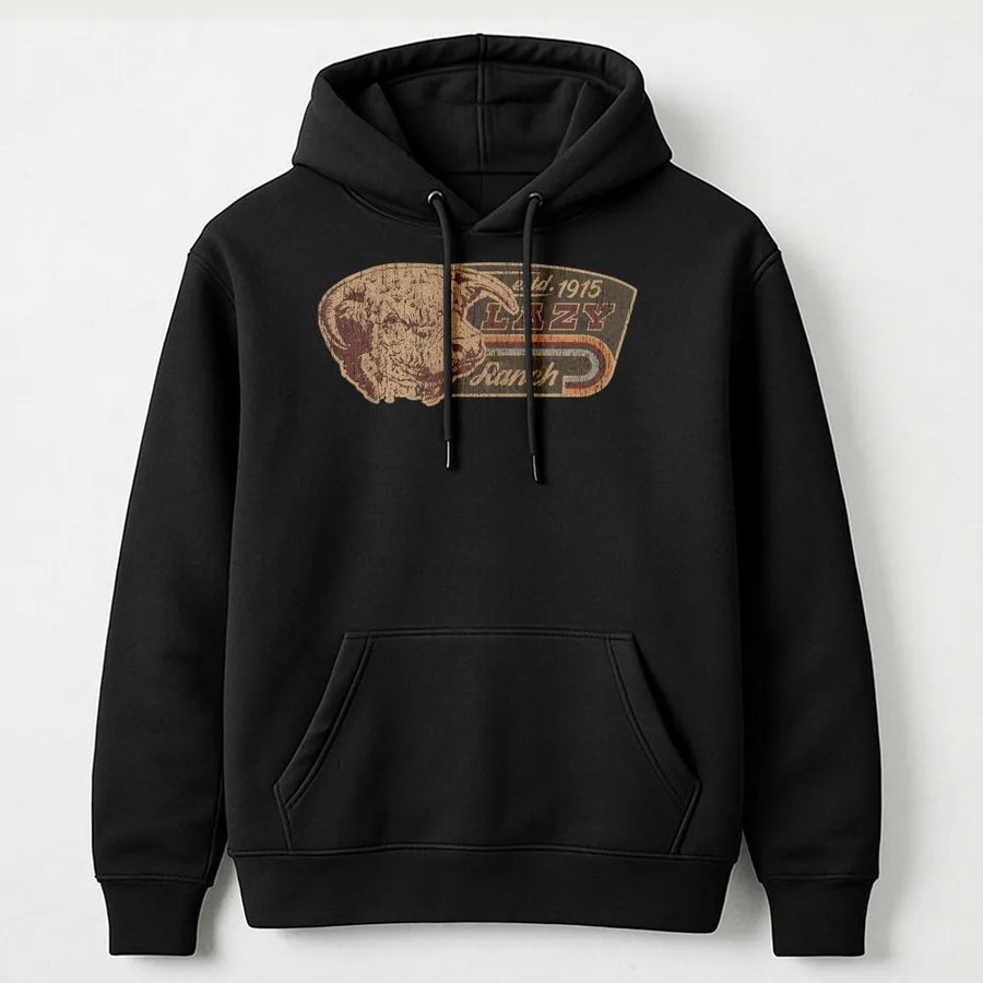 Lazy Ranch Hoodie | Vintage 1915 Cow Graphic | Premium Cotton Blend | Rustic Western Gift For Him And Her