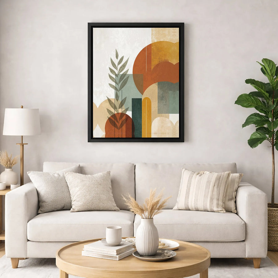 Abstract Geometric Canvas Wall Art | Mid-Century Modern Botanical Print | Premium Gallery-Wrapped Decor | Earthy Tones Living Room Gift