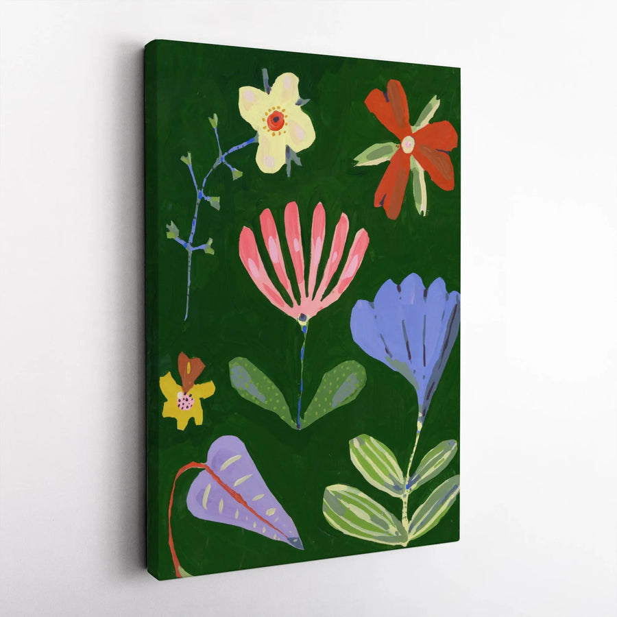 Boho Wildflower Canvas Print | Colorful Modern Folk Art Botanical Illustration | Premium Gallery Wrapped Canvas | Eclectic Living Room Decor Gift