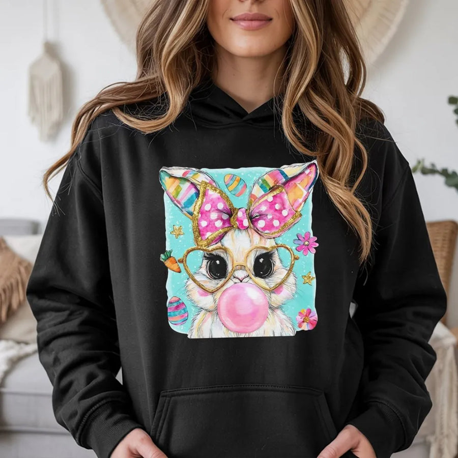 Easter Bunny Hoodie | Cute Bubblegum Rabbit Graphic | Premium Soft Cotton Blend | Festive Spring Holiday Gift for Women and Kids
