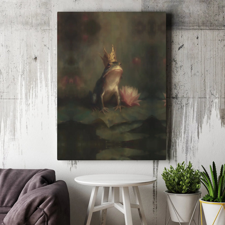 Frog Prince Wall Art | Whimsical Royal Frog Painting | Premium Gallery Wrap Canvas | Nursery Or Living Room Decor Gift