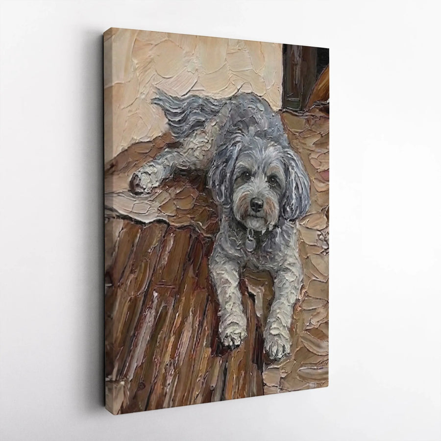 Grey Dog Canvas Wall Art | Textured Impasto Style Pet Portrait | Premium Gallery Wrap Canvas | Unique Collector's Gift for Dog Lover