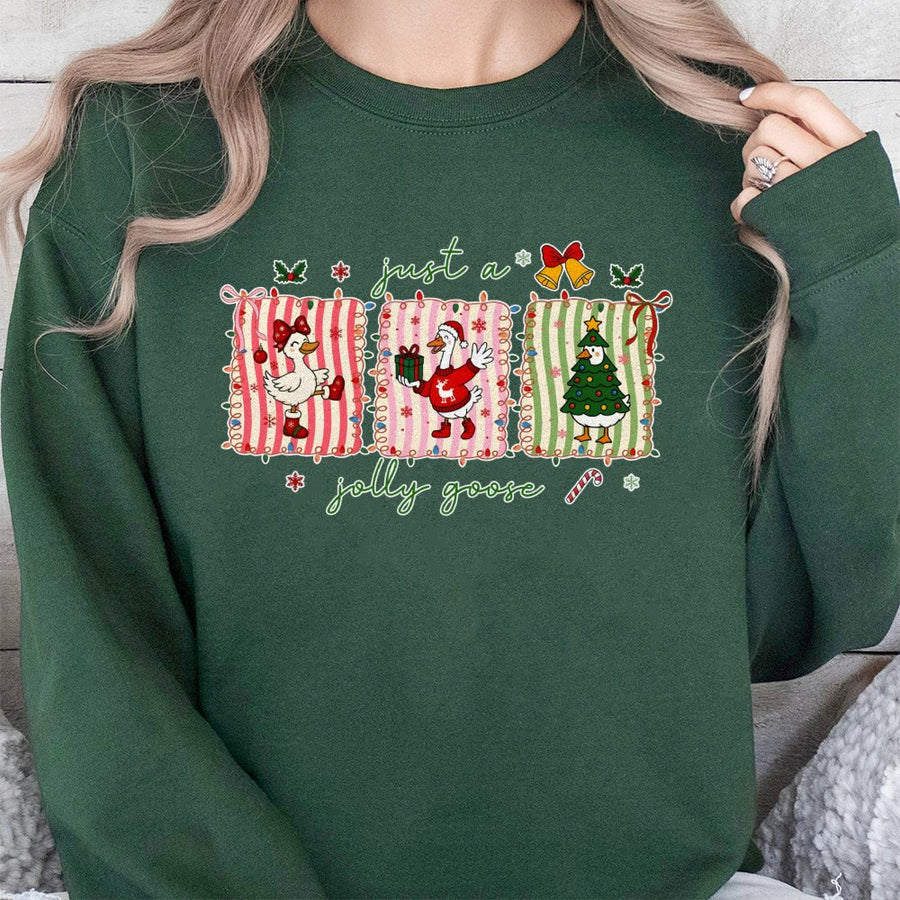 Jolly Goose Christmas Sweatshirt | Cute Festive Animal Graphic | Cotton Blend Unisex Pullover | Funny Holiday Gift for Animal Lovers