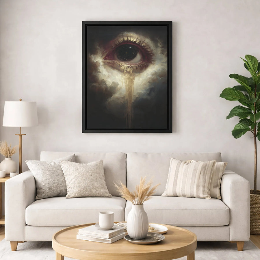 Surreal Cosmic Eye Wall Art | Galaxy Pupil & Gold Tears Print | Premium Gallery Wrap Canvas | Gothic Mystical Home Decor