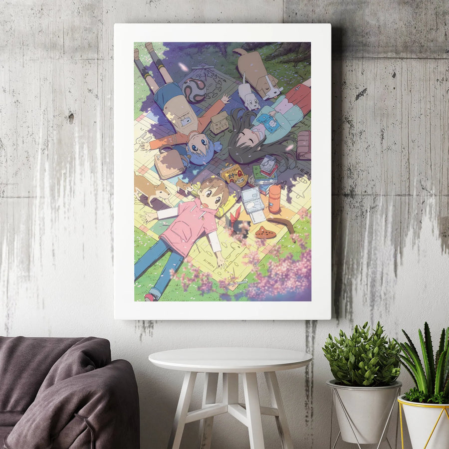 Anime Aesthetic Canvas Wall Art | Friends Picnic Under Sakura Cherry Blossoms | Premium Gallery Wrap Print | Whimsical Japanese Decor Gift