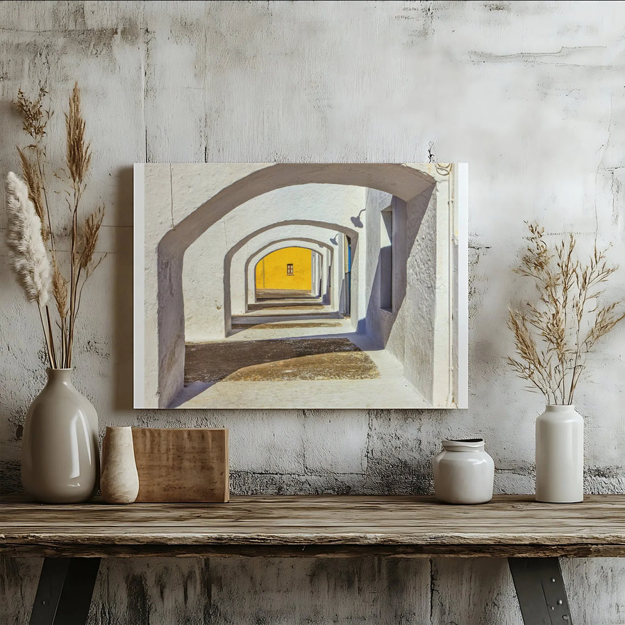 Mediterranean Archway Canvas Print | Sunlit Architectural Tunnel View | Premium Gallery Wrapped Art | Living Room Wall Decor Gift