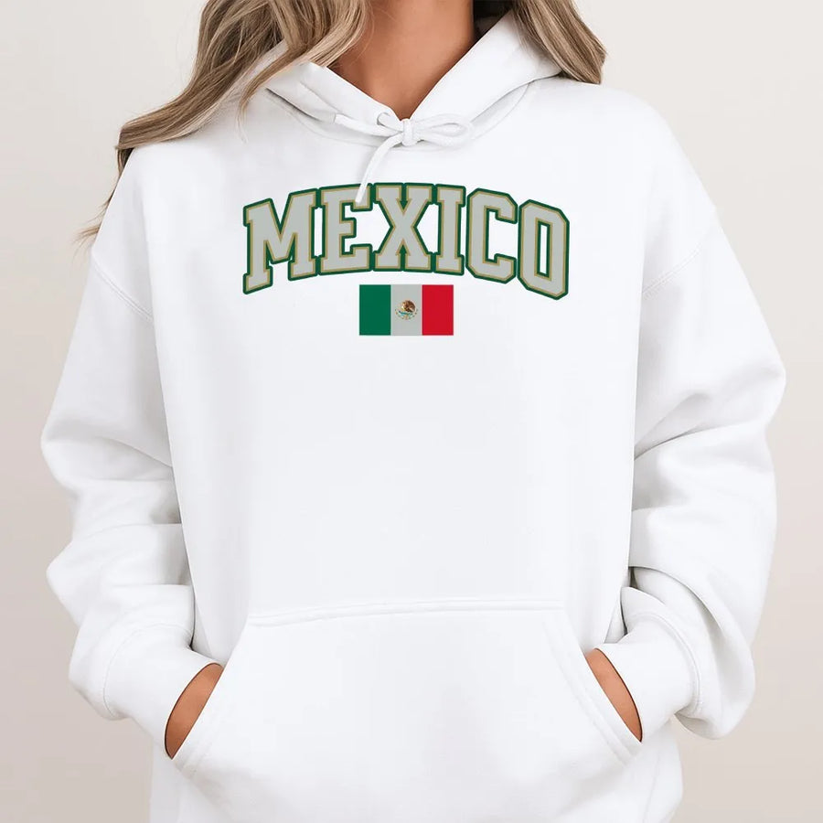 Mexico Hoodie | Vintage Collegiate Arch Graphic & Flag | Soft Cotton Blend Crewneck | Gift for Mexican Soccer Fan, Patriotic Pride Apparel