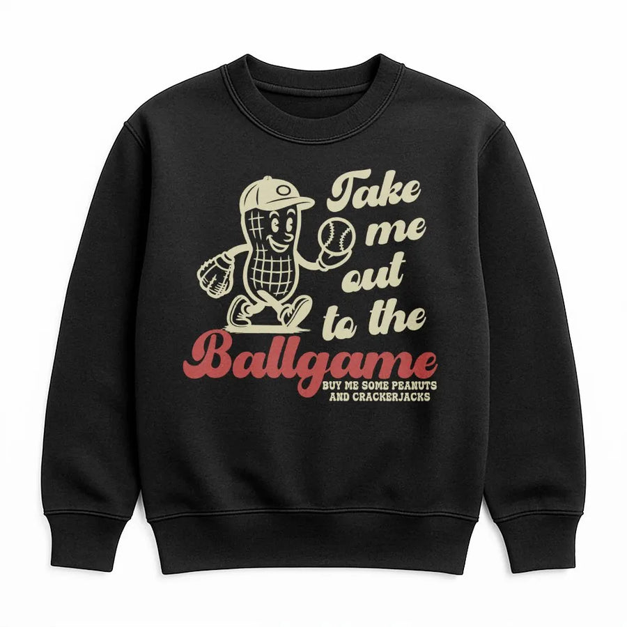 Take Me Out To The Ballgame Sweatshirt | Retro Baseball Cartoon Graphic | Cotton Blend Premium Crewneck | Gift For Baseball Mom & Fan