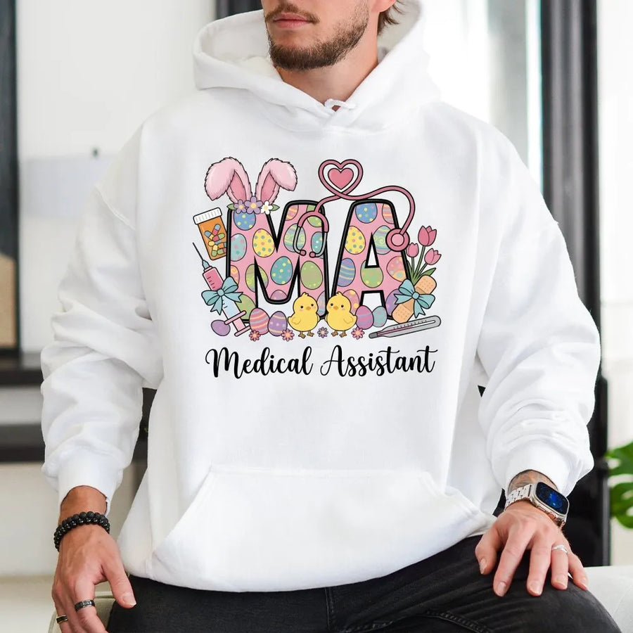 Medical Assistant Hoodie | Cute Easter Bunny Ears Design | Soft Cotton-Blend Fabric | Premium Healthcare Worker Holiday Gift