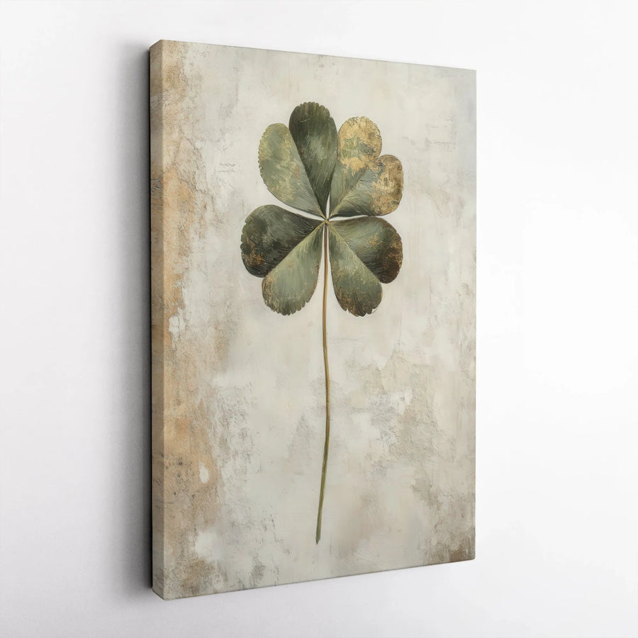 Four Leaf Clover Canvas Wall Art | Vintage Distressed Botanical Print | Premium Fade-Resistant Gallery Wrap | Lucky Home Decor Gift