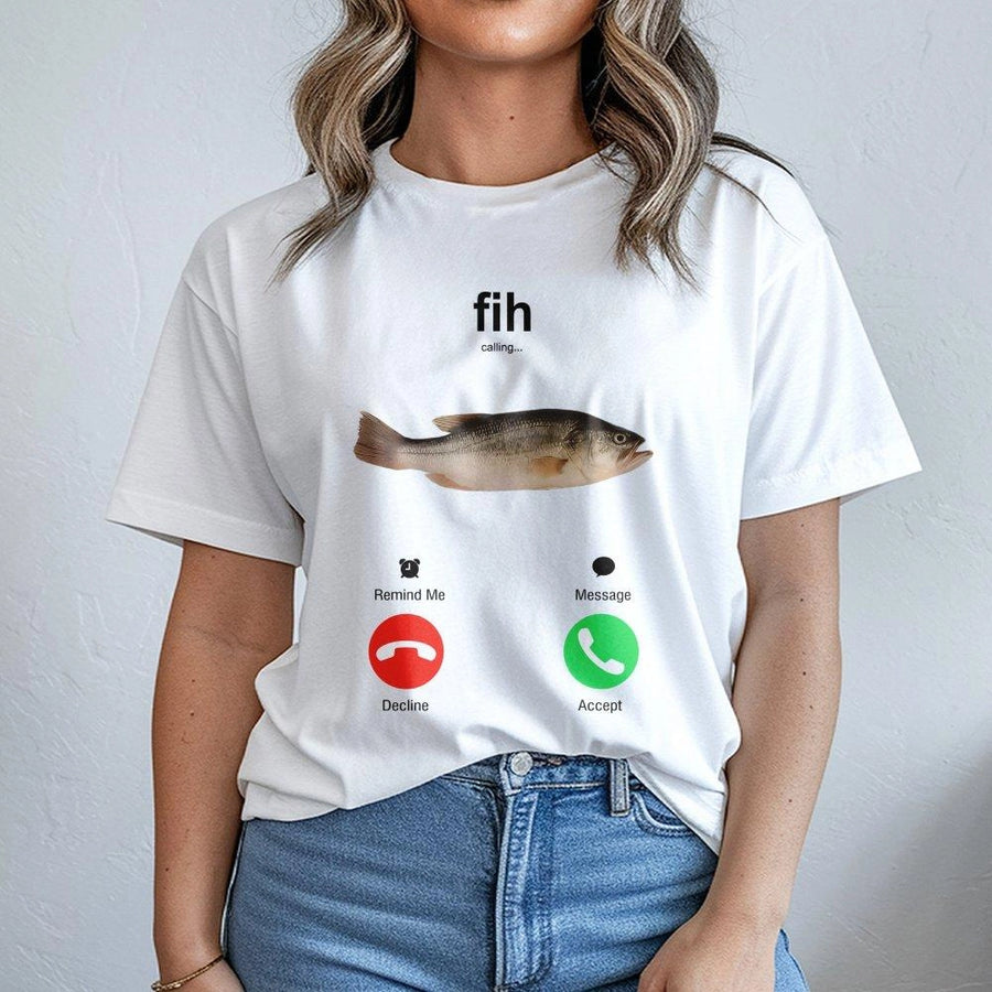 Fih Calling Fish Phone Call Graphic T-Shirt | Funny Fishing Meme Design | Premium 100% Cotton Tee | Unique Gift for Fisherman and Angler