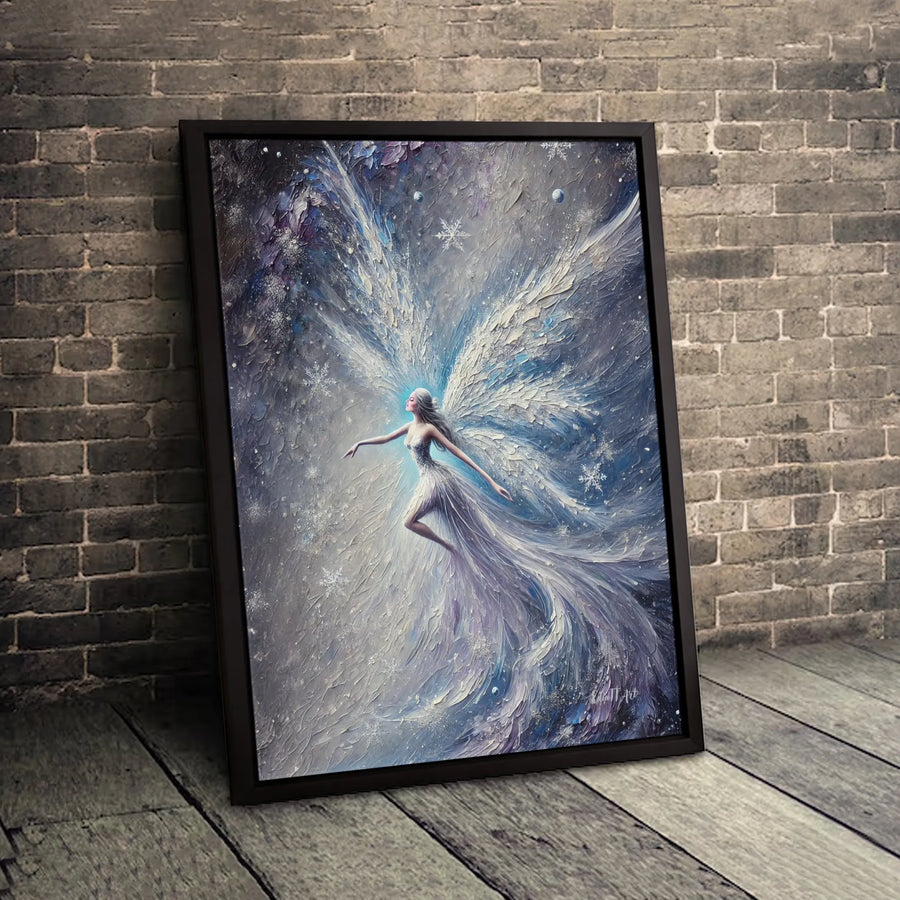 Winter Fairy Wall Art | Ethereal Angel Canvas Print | Textured Gallery Wrapped Aesthetic | Christmas Home Decor Gift for Fantasy Lovers