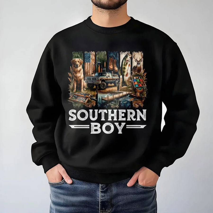 Southern Boy Sweatshirt | Country Life Fishing Truck Graphic | Premium Cotton Blend | Gift For Him Outdoorsman Deer Hunter