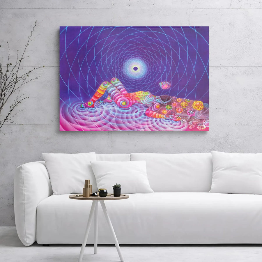 Psychedelic Visionary Art Canvas | Cosmic Spiral Vortex Reclining Woman | Gallery Wrap Premium Print | Surreal Abstract Home Decor Wall Art