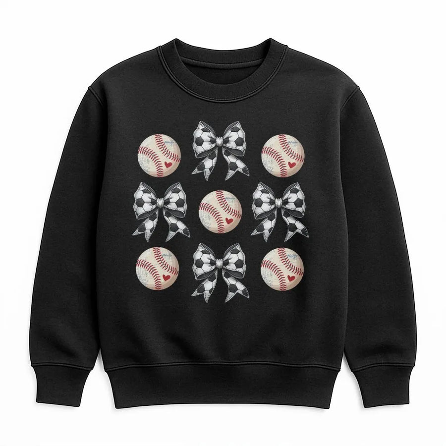 Coquette Soccer Baseball Sweatshirt | Game Day Soccer Bow & Baseball Print | Premium Cotton Blend | Gift for Soccer and Baseball Mom