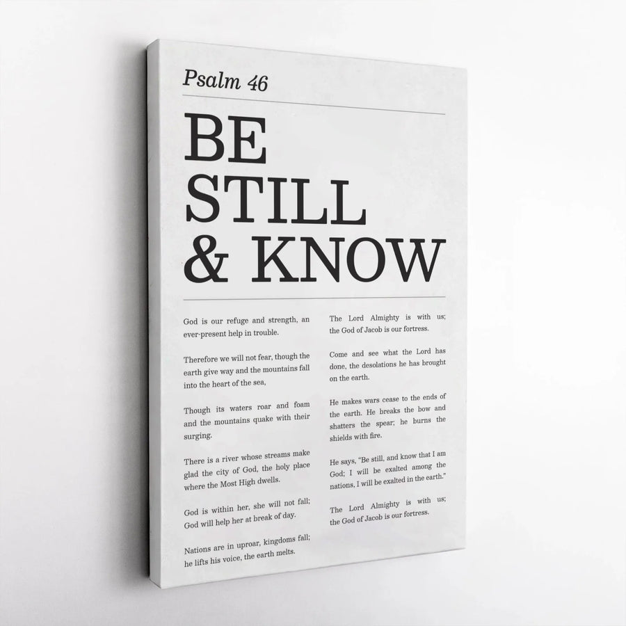 Psalm 46 Be Still And Know Canvas Wall Art | Minimalist Scripture Typographic Print | Premium 1.25 Inch Gallery Wrap | Faithful Christian Home Decor Gift