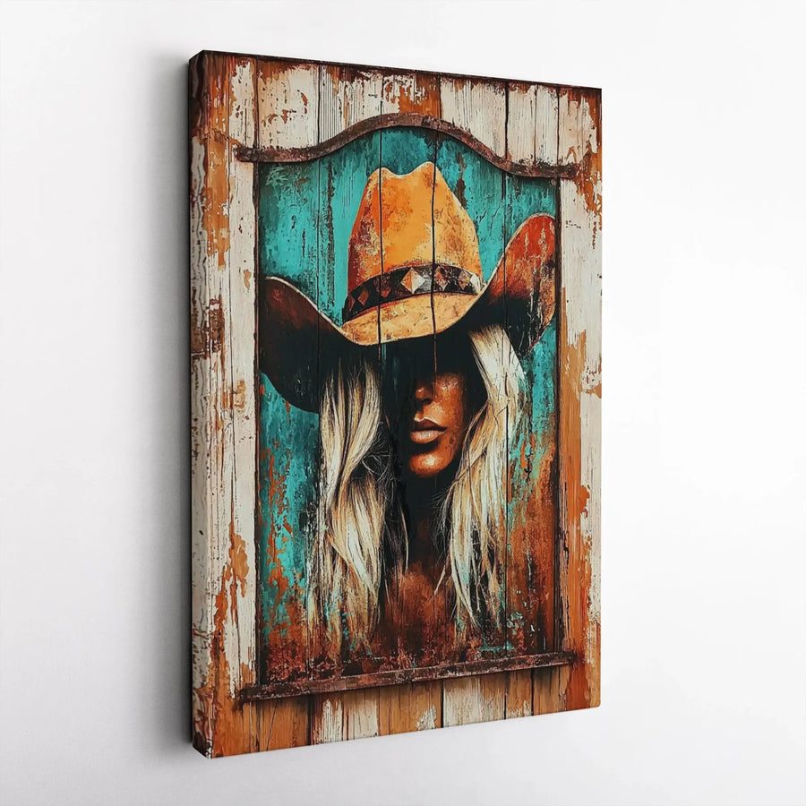 Rustic Cowgirl Wall Art | Blonde Country Western Portrait | Premium Gallery Canvas | Farmhouse Home Decor Gift