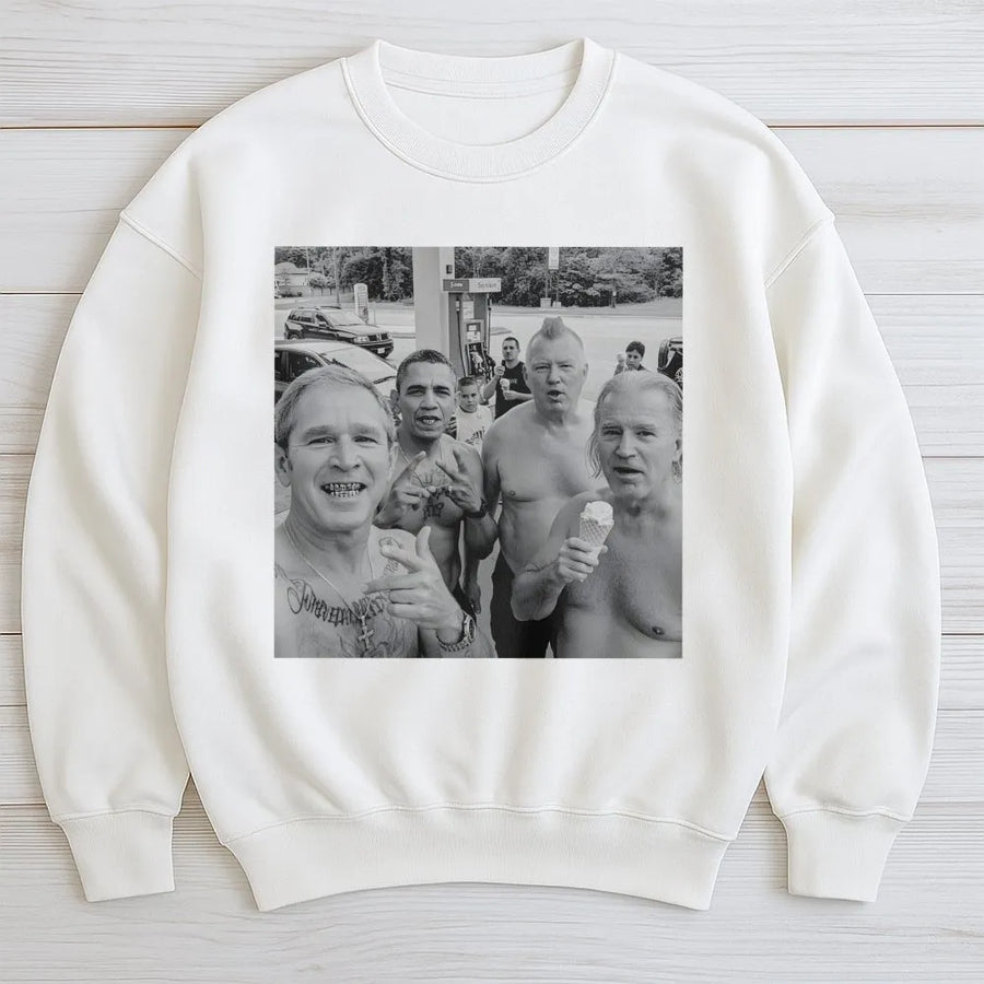 Presidential Meme Sweatshirt | Funny AI Parody Graphic | Soft Cotton Blend Crewneck | Unisex Gift For Humor Fans