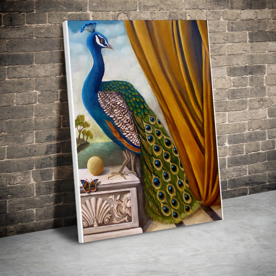 Elegant Peacock Vertical Canvas | Classic Bird Portrait Painting Print | Premium Thick Gallery Wrap Wall Art | Vintage Home & Office Decor Gift