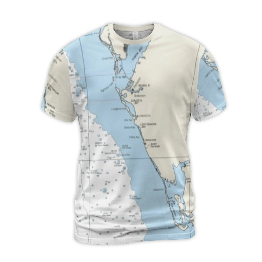 Tampa Bay Nautical Chart T-Shirt | Sarasota Map 3D Graphic Tee | Premium Polyester Blend | Sailing Gift for Boaters and Fishermen
