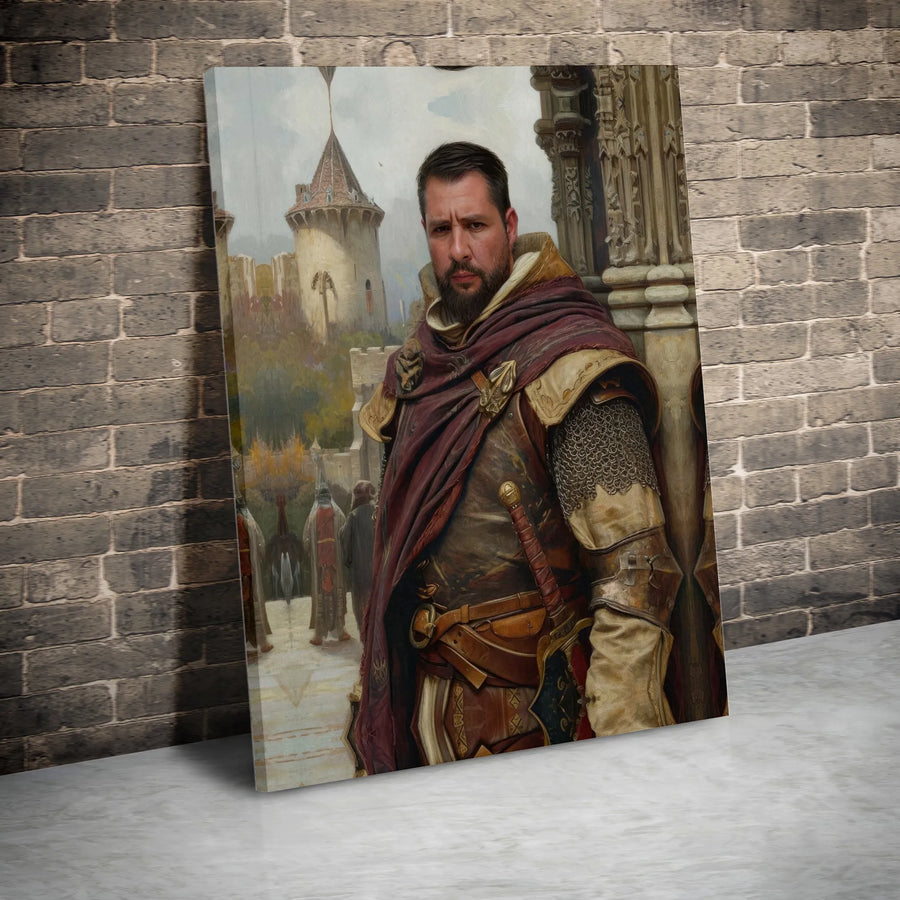 Medieval Knight Wall Art | Bearded Warrior Portrait Canvas | Gallery Wrapped Home Decor | Gift for Fantasy History Buffs