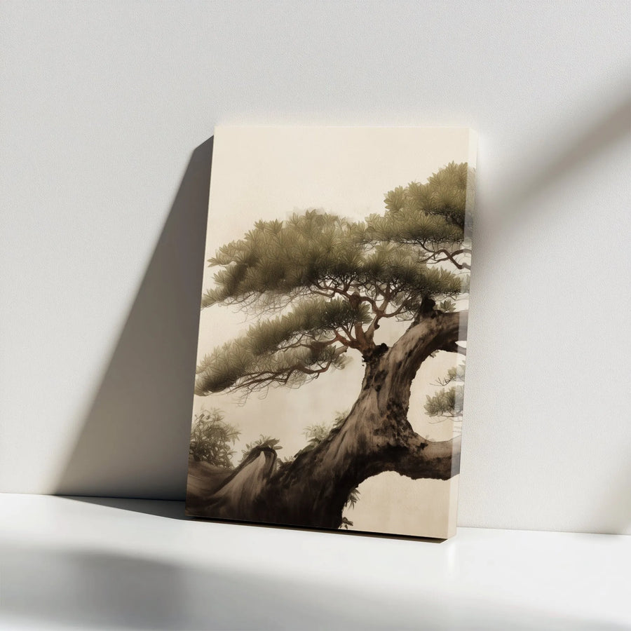 Japanese Pine Tree Canvas Art | Traditional Ink Wash Sumi-e Print | Premium Gallery Wrap Decor | Minimalist Zen Wall Art for Home or Office Gift