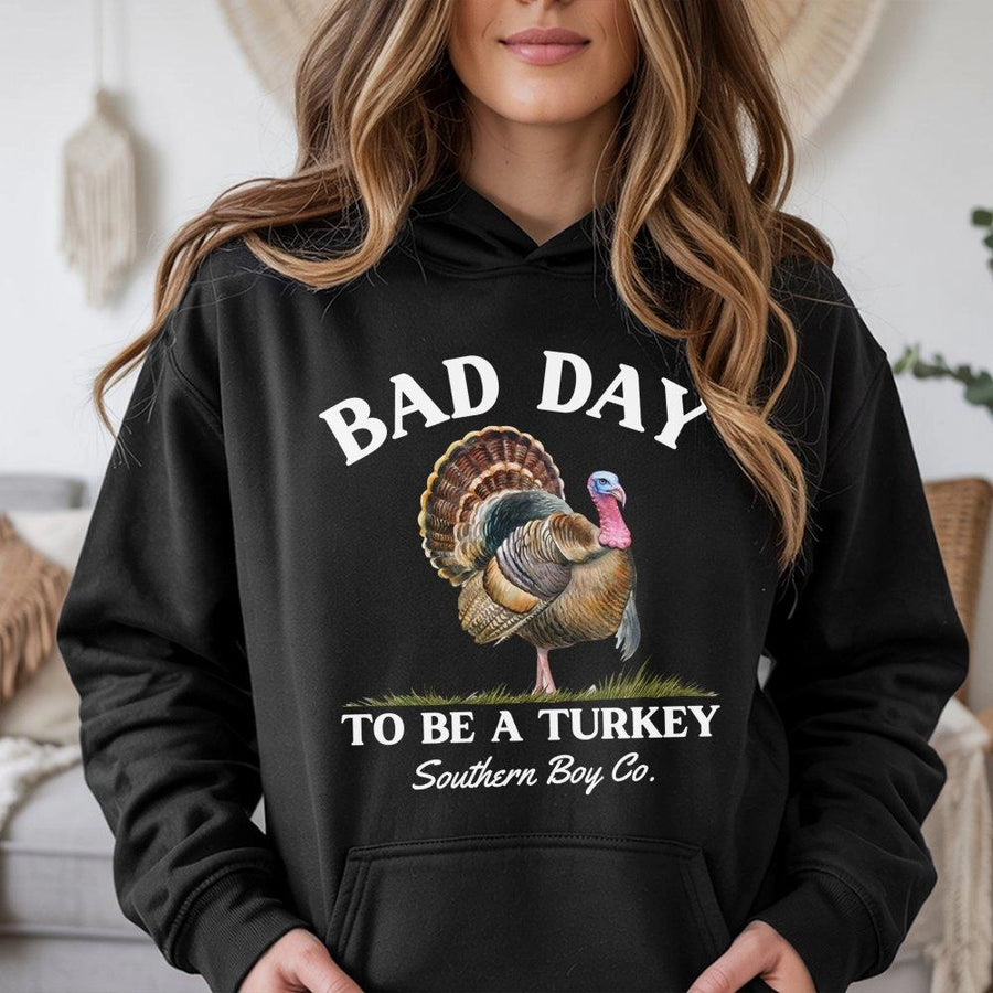 Bad Day To Be A Turkey Hoodie | Funny Thanksgiving Graphic Sweatshirt | Premium Cotton Blend | Gift For Country Lovers Men Women