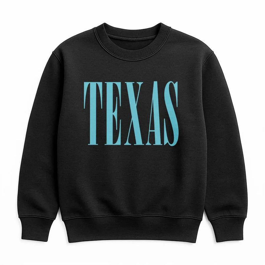Texas Sweatshirt | Minimalist Serif Font Crewneck | Soft Cotton Blend Pullover | Texas Pride Souvenir Gift for Men & Women
