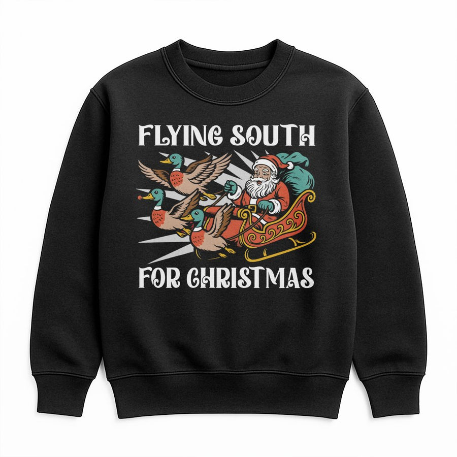 Flying South For Christmas Sweatshirt | Funny Duck Hunting Holiday Graphic | Premium Cotton Blend Unisex Crewneck | Unique Outdoor Gift For Him